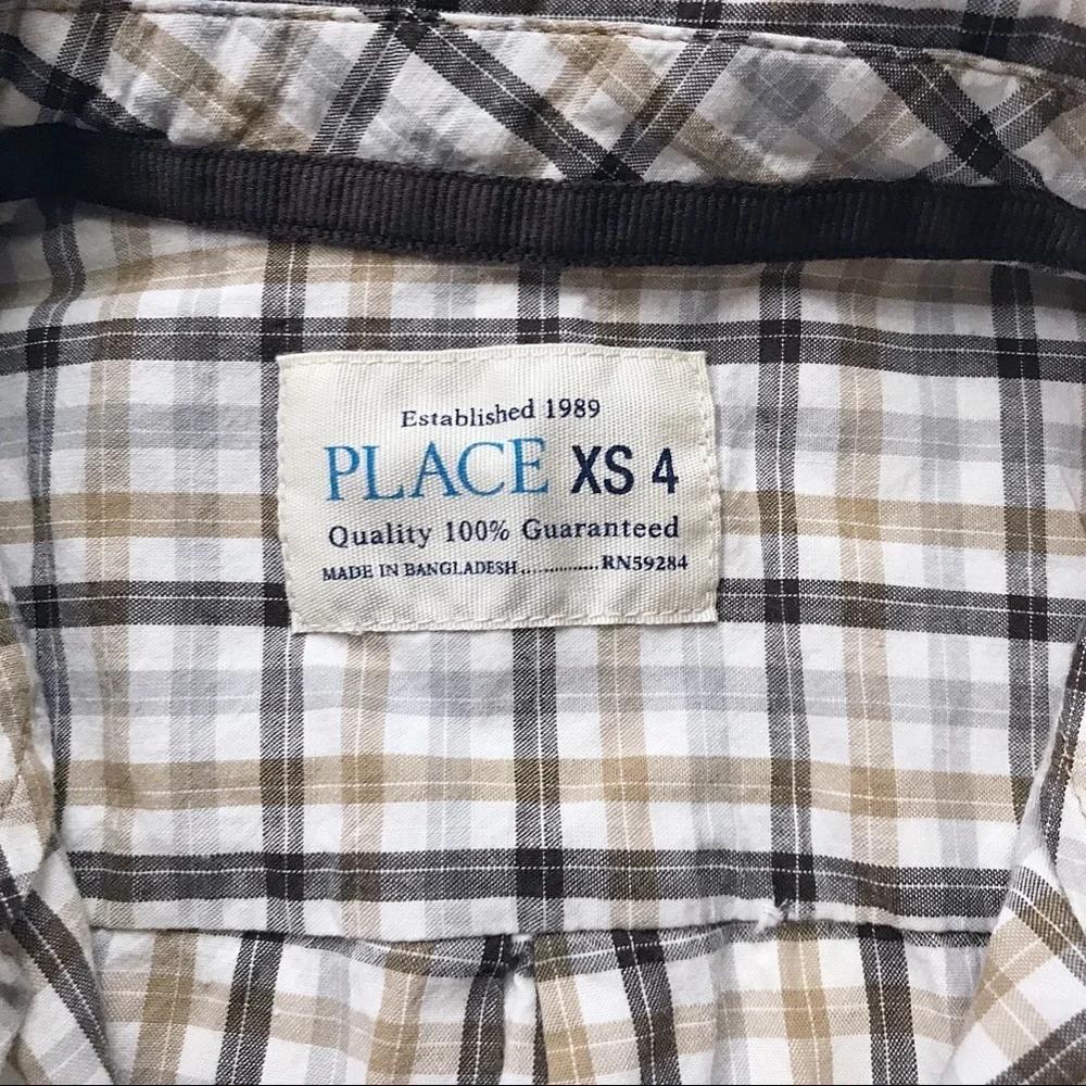 •Children’s Place• brown plaid poplin shirt
